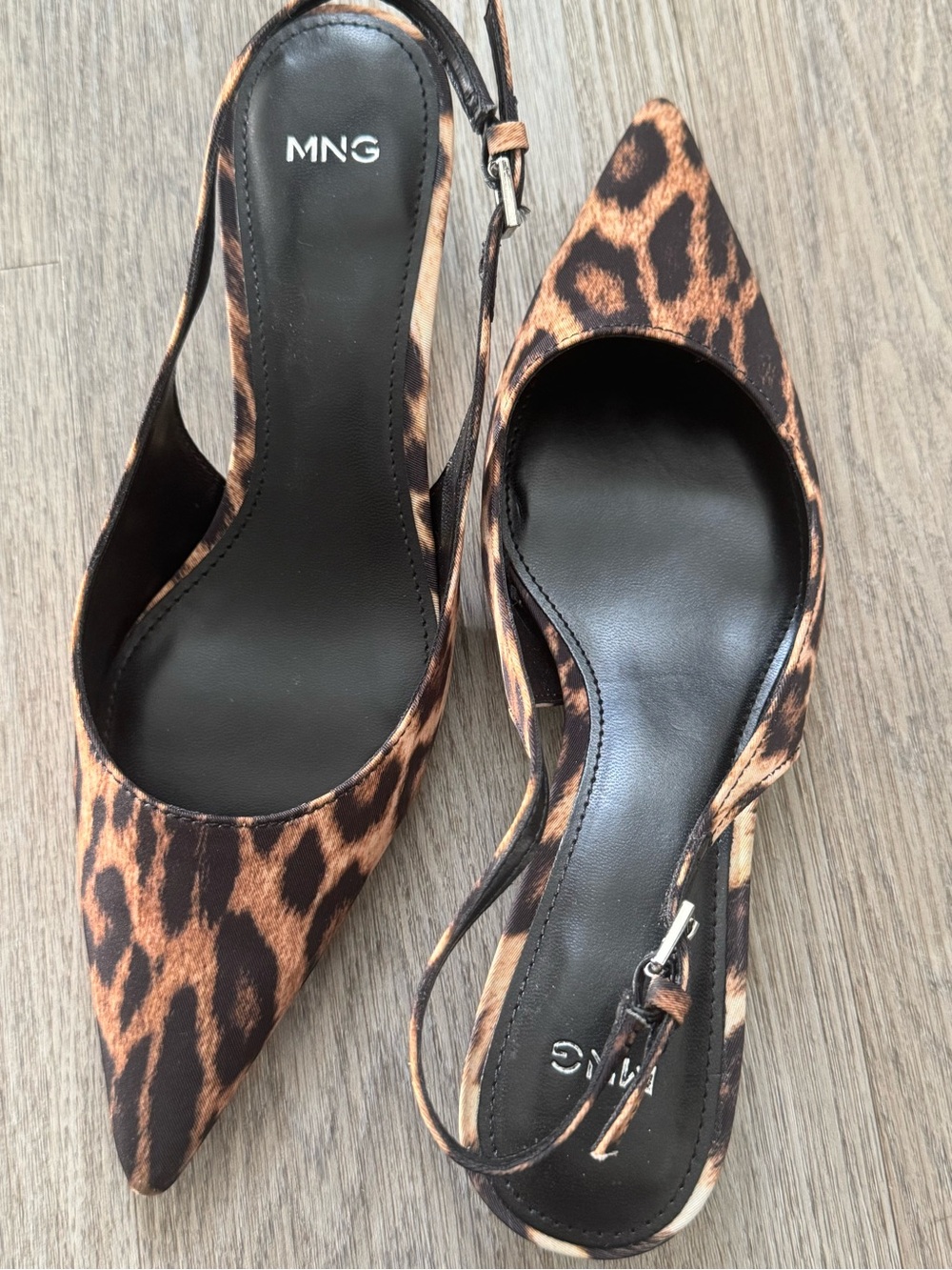 Mango Leopard-Print Pointed Slingback Heels - Brown & Black
